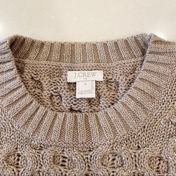 J Crew Gold Metallic Honeycomb Cable Knit Neck Sweater Tan Small - Picture 6 of 7